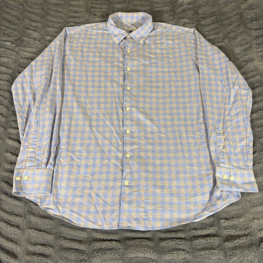 Peter Millar Mens XL Blue Orange Plaid Button Down 100% Cotton Long Sleeve Shirt - Picture 2 of 8